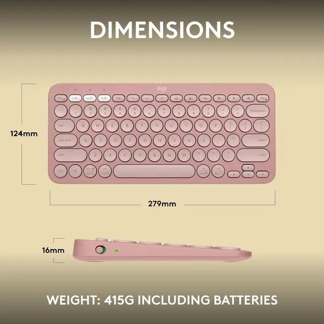 Alt view image 14 of 14 - Logitech Pebble Keys 2 K380S Bluetooth Keyboard, Tonal Rose 920-011777