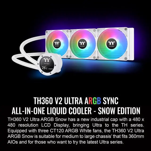 Alt view image 4 of 8 - Thermaltake TH360 V2 Ultra ARGB Snow CL-W405-PL12SW-A Liquid / Water Cooling