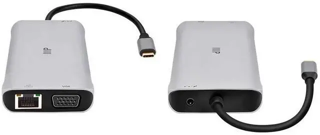 Alt view image 9 of 12 - Monoprice 12-in-1 Dual-HDMI + VGA MST Triple Monitor Docking Station, Dual 4K HDMI, VGA, 5Gbps USBA, Gigabit Ethernet, SD/MicroSD Readers, 100W PD, 3.5mm Dual Audio/Microphone Jack