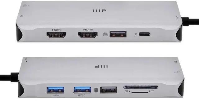 Alt view image 11 of 12 - Monoprice 12-in-1 Dual-HDMI + VGA MST Triple Monitor Docking Station, Dual 4K HDMI, VGA, 5Gbps USBA, Gigabit Ethernet, SD/MicroSD Readers, 100W PD, 3.5mm Dual Audio/Microphone Jack