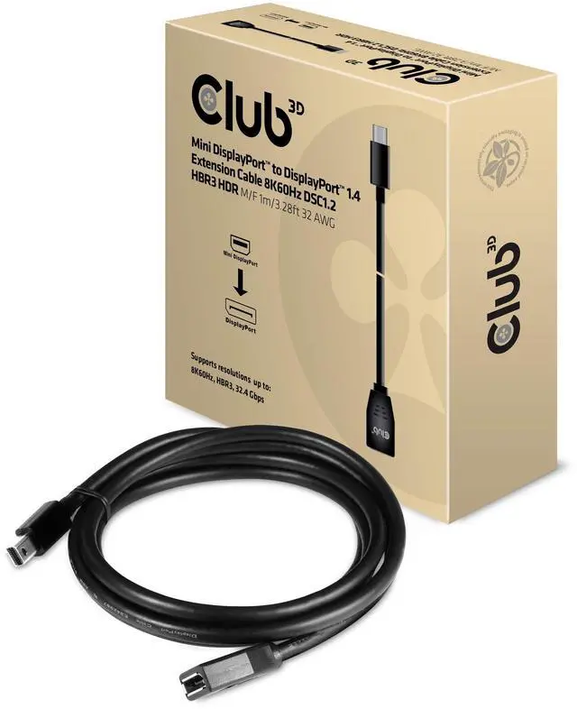 Alt view image 16 of 20 - Club3D Model CAC-1121 Mini DisplayPort to DisplayPort1.4 Extension Cable 8K60Hz DSC1.2 HBR3 HDR, M/F, 1m / 3.28 ft.