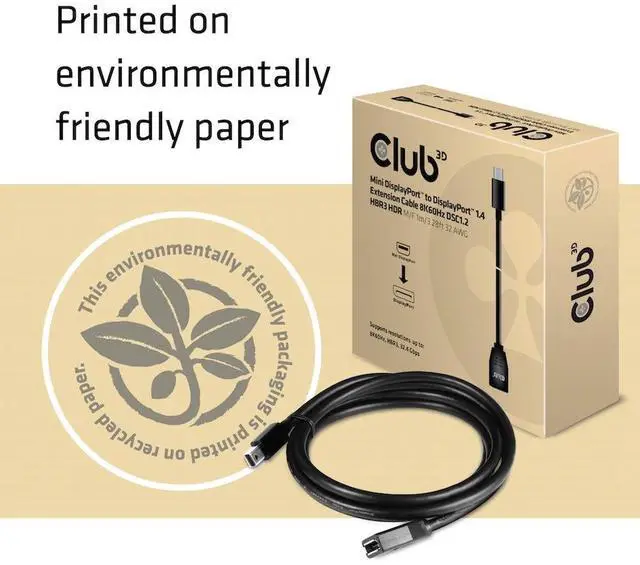 Alt view image 19 of 20 - Club3D Model CAC-1121 Mini DisplayPort to DisplayPort1.4 Extension Cable 8K60Hz DSC1.2 HBR3 HDR, M/F, 1m / 3.28 ft.