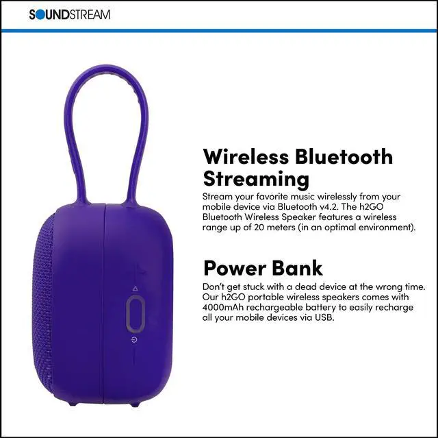 Alt view image 7 of 11 - Soundstream H2GO Bluetooth Speaker H2S-PR - Purple
