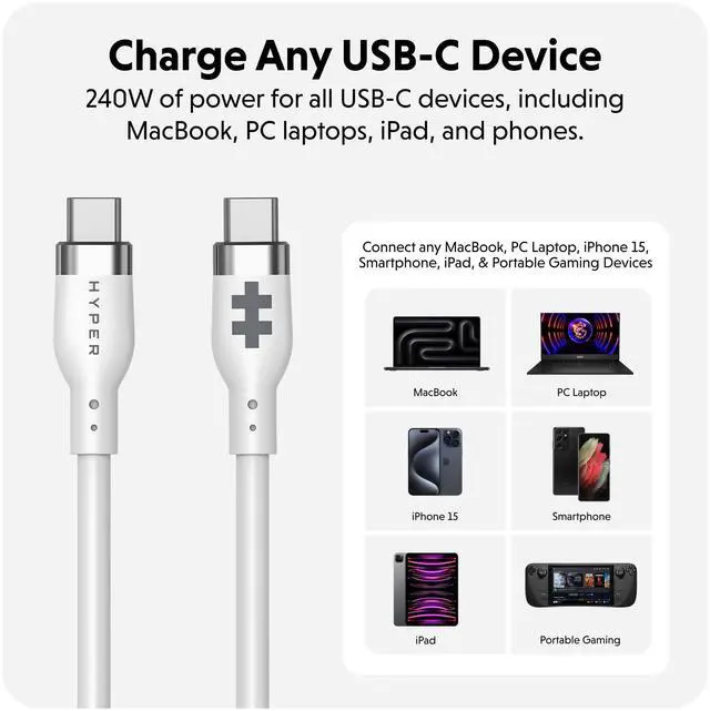 Alt view image 7 of 8 - Targus HyperJuice 240W Silicone USB-C to USB-C Cable (6ft/2m), White HJ4002WHGL