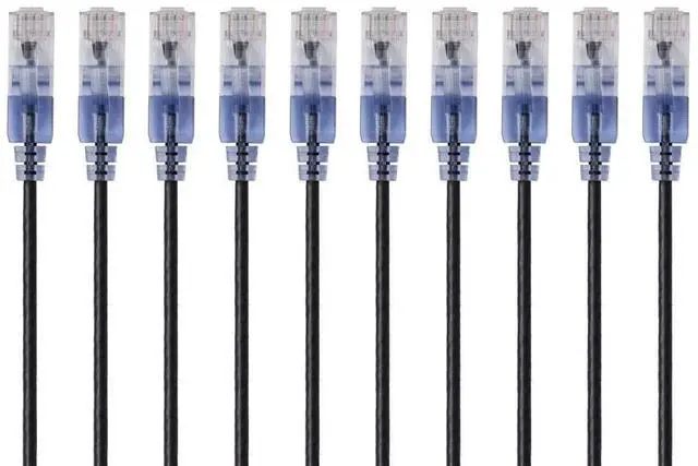 Alt view image 5 of 9 - Monoprice SlimRun Cat6A Ethernet Patch Cable - Network Internet Cord - RJ45, 550Mhz, UTP, Pure Bare Copper Wire, 10G, 30AWG, 7ft, Gray, 10-Pack