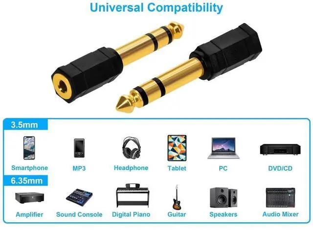 Alt view image 13 of 13 - Monoprice 1/4in (6.35mm) TRS Stereo Plug to 3.5mm TRS Stereo Jack Adapter, Gold Plated