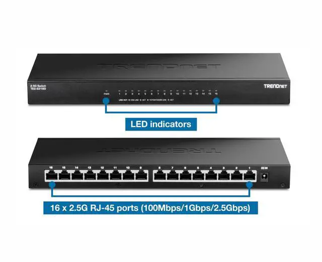Alt view image 16 of 17 - TRENDnet TEG-S3160, 16-Port Unmanaged 2.5G Desktop Network Ethernet Switch