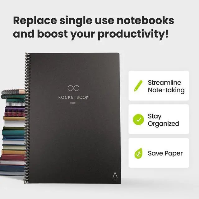 Alt view image 4 of 8 - Rocketbook Core Reuasble Smart Notebook 8.5x11" Dot-Grid 32 Pages Red EVRLKCBG