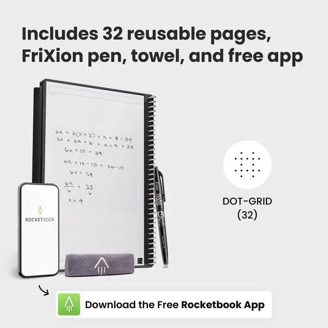 Alt view image 6 of 8 - Rocketbook Core Reuasble Smart Notebook 8.5x11" Dot-Grid 32 Pages Red EVRLKCBG