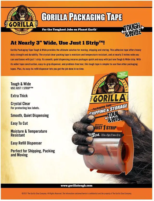 Alt view image 8 of 11 - Gorilla Glue 6045002 Packaging Tape, Clear, 35 Yard