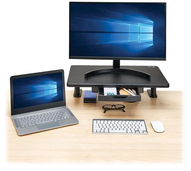 Alt view image 11 of 15 - Tripp Lite Clamp-on Universal Monitor Riser Stand with Storage Drawer, Monitor Shelf for Desk, Black, TAA Complaint, 5-Year Warranty (WWSSC Clamp-On Series)