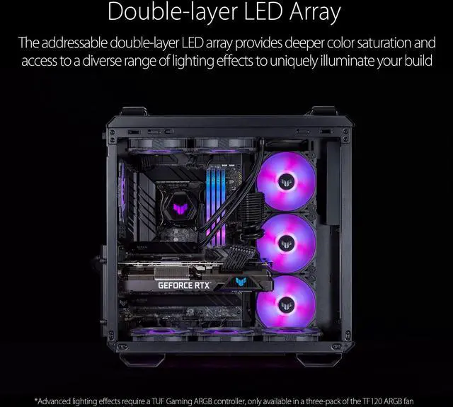 Alt view image 16 of 19 - ASUS TUF Gaming TF120 ARGB Chassis Fan 3-Pin Customizable LEDs Blade, Advanced Fluid Dynamic Bearing, 120mm PWM Control, Anti-vibration Pads, Double-layer LED Array for Computer Case & Liquid Radiator
