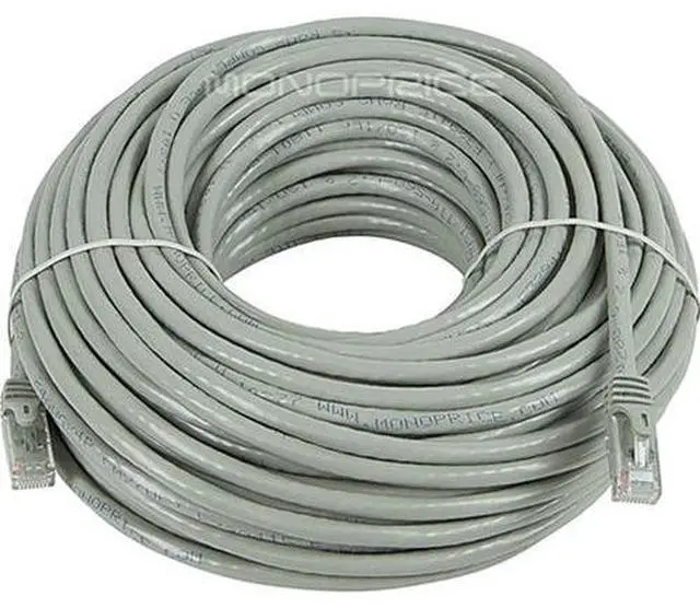 Alt view image 2 of 14 - Monoprice Cat6 Ethernet Patch Cable - 100 Feet - Gray | Network Internet Cord - RJ45, Stranded, 550Mhz, UTP, Pure Bare Copper Wire, 24AWG - Flexboot Series