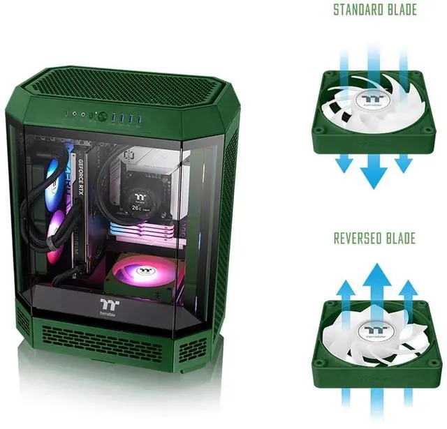 Alt view image 15 of 16 - Thermaltake CT140 EX Reverse ARGB Sync PC Cooling Fan 3 Pack, 500~1800 RPM, 5V Mobo Sync, 16.8 Million Colors 9 LEDs, MagForce 2.0 Connectors, Hydraulic Bearing, Racing Green, CL-F230-PL14RG-A