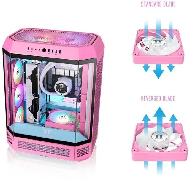 Alt view image 15 of 16 - Thermaltake CT140 EX Reverse ARGB Sync PC Cooling Fan 3 Pack, 500~1800 RPM, 5V Mobo Sync, 16.8 Million Colors 9 LEDs, MagForce 2.0 Connectors, Hydraulic Bearing, Bubble Pink, CL-F229-PL14PK-A