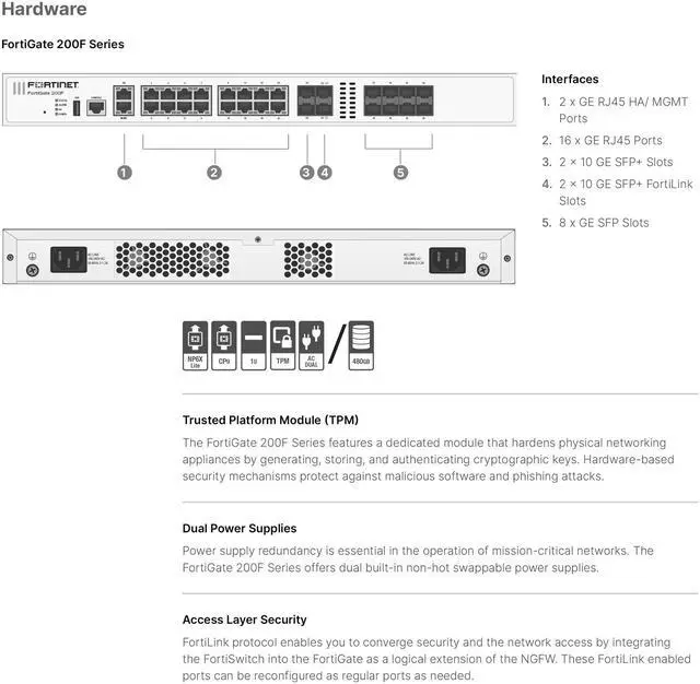 Alt view image 4 of 6 - FORTINET FortiGate 200F, 18 x GE RJ45, 8 x GE SFP slots, 4 x 10GE SFP+ slots w/ 1Y FortiCare Premium and FortiGuard Enterprise Protection | FG-200F-BDL-809-12