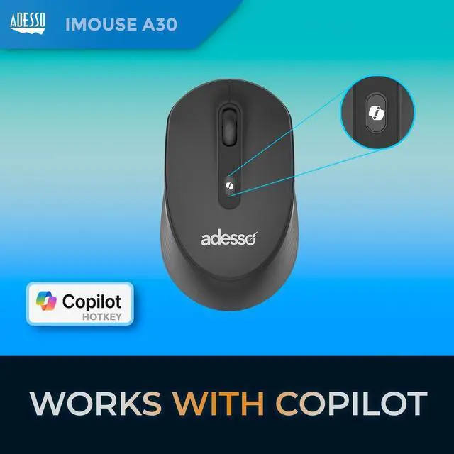 Alt view image 10 of 15 - Adesso iMouse A30B Wireless Mouse with AI Copilot Button Black