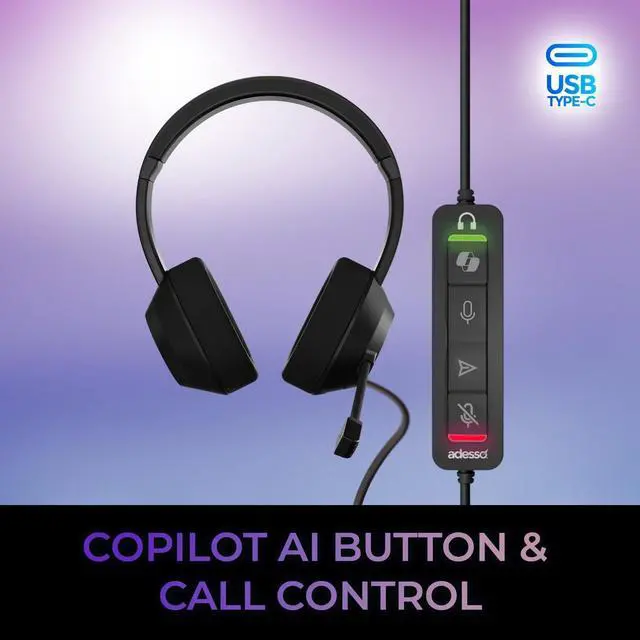 Alt view image 13 of 14 - Adesso Xtream P7 Wired Stereo Headset With AI Controls - Stereo - USB Type A, USB Type C - Wired - 32 Ohm - 20 Hz to 20 kHz - Over-the-head - Binaural - Circumaural - 6 ft Cable - Omni-directional Mic