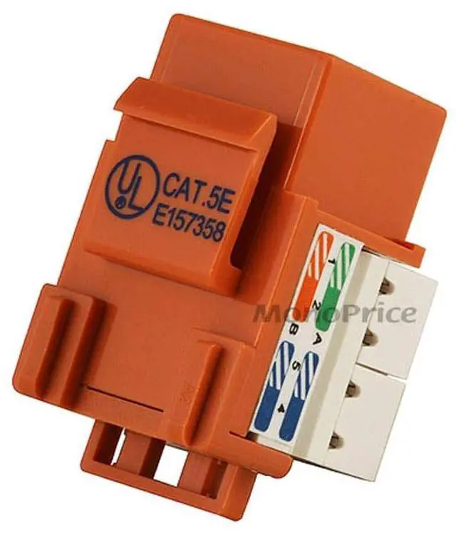 Alt view image 11 of 11 - Monoprice Cat5e Punch Down Keystone Jack for 22-24AWG Solid Wire, Orange