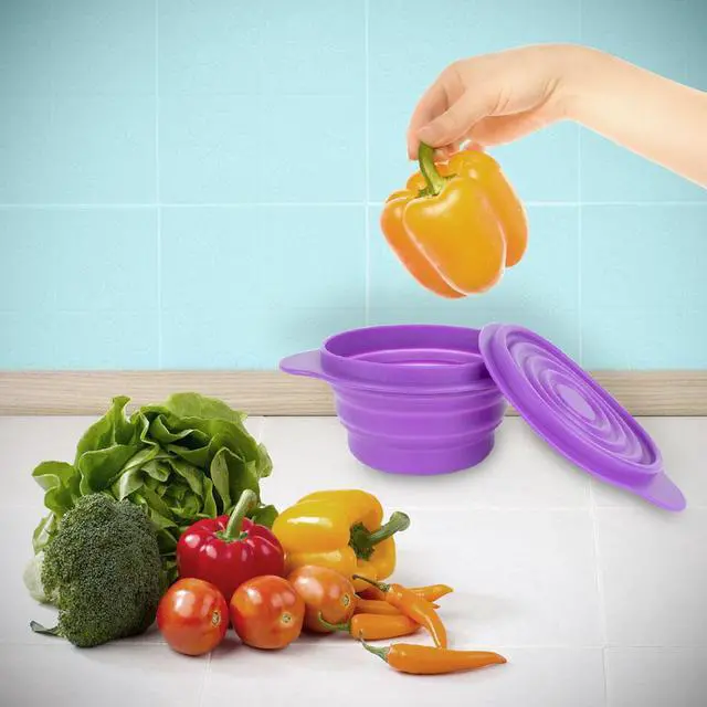 Alt view image 6 of 7 - BPA-Free 1.5 Cup Collapsible Silicone Container with Lid, Purple