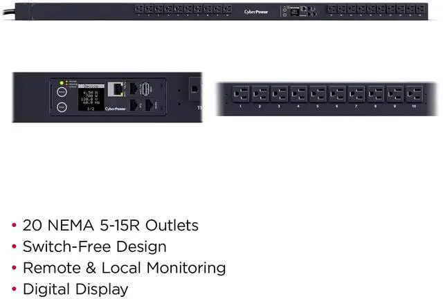Alt view image 5 of 8 - CyberPower PDU31116 Monitored PDU, 100-120V, 15A