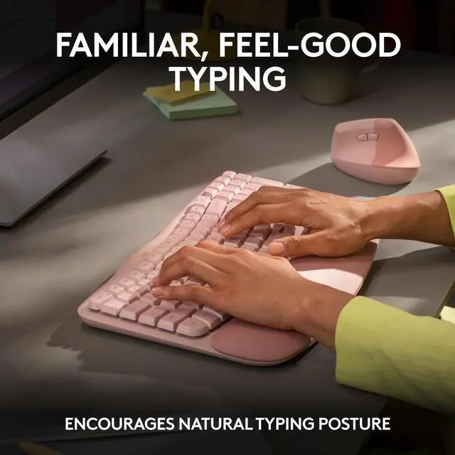 Alt view image 10 of 14 - Logitech Wave Keys Wireless Ergonomic Keyboard, Rose 920-012276