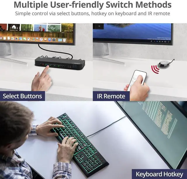 Alt view image 5 of 15 - SIIG 4x1 DisplayPort 4K KVM USB 3.0 Switch with Remote Control