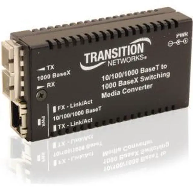 Alt view image 3 of 3 - Transition Networks M/GE-PSW-SX-01 Transceiver/Media Converter - 1 x Network (RJ-45) - 1 x SC Ports - DuplexSC Port - Multi-mode - 850 nm Fiber - Gigabit Ethernet - 10/100/1000Base-T, 1000Base-SX - 0.