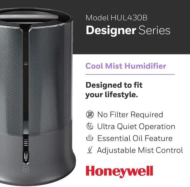 Alt view image 3 of 8 - Honeywell Designer Series Cool Mist 1.25 gal Humidifier, Black HUL430B