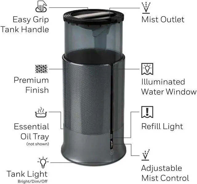 Alt view image 8 of 8 - Honeywell Designer Series Cool Mist 1.25 gal Humidifier, Black HUL430B