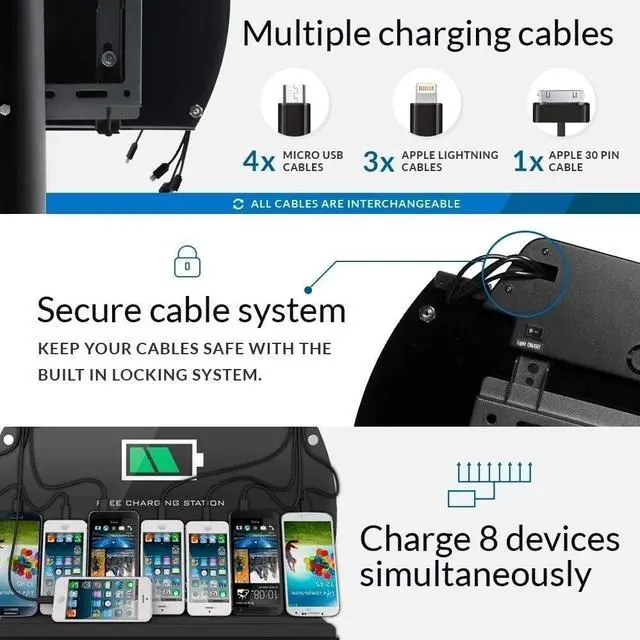 Alt view image 7 of 12 - ChargeTech Power Floor Stand Charging Station, (8) Braided Cables, LED Lighting (S9)