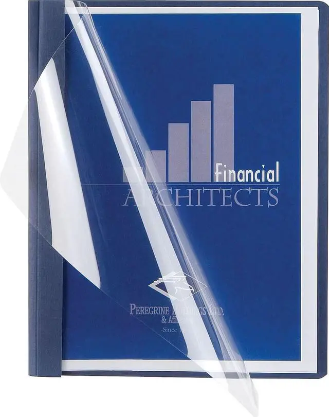 Alt view image 5 of 5 - Oxford Linen Finish Clear Front Report Cover 3 Fasteners Letter Navy 25/Box