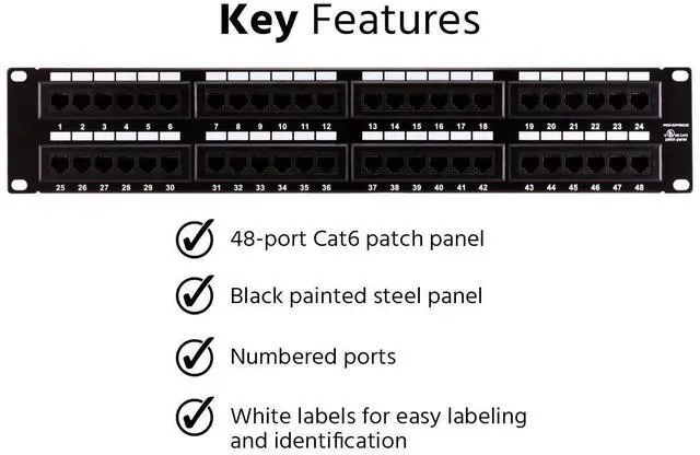 Alt view image 16 of 20 - Monoprice 48-port Cat6 Patch Panel, 110 Type (568A/B Compatible) Black Painted Steel Panel, UL Listed
