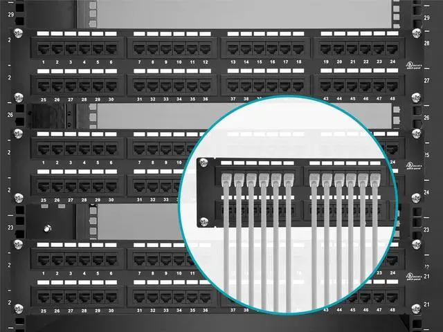 Alt view image 20 of 20 - Monoprice 48-port Cat6 Patch Panel, 110 Type (568A/B Compatible) Black Painted Steel Panel, UL Listed
