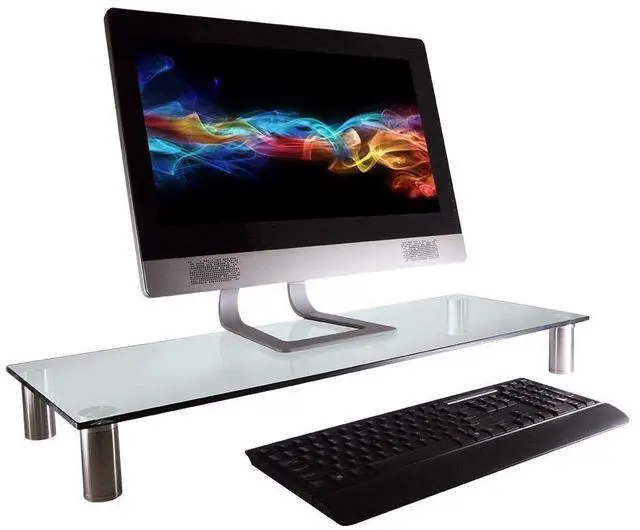 Alt view image 15 of 18 - Monoprice Multimedia Riser Desktop Monitor Stand - Clear Glass, Large 30.8 x 11 Inches - Workstream Collection