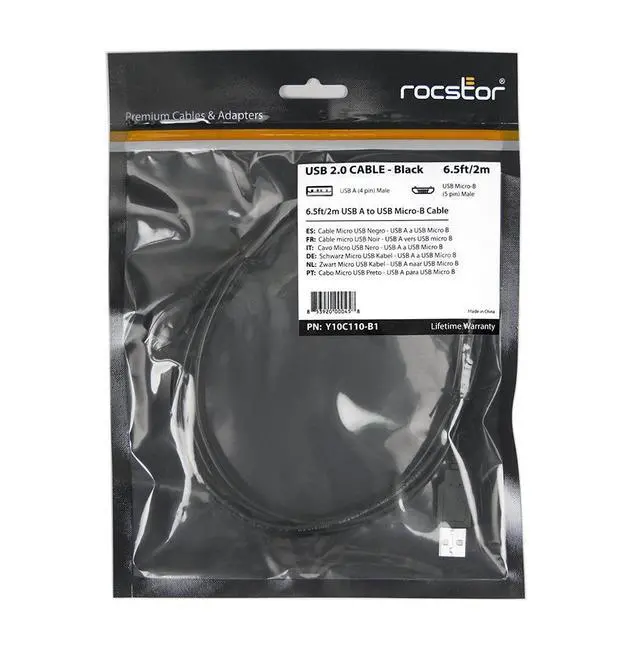 Alt view image 6 of 7 - ROCSTOR Y10C110-B1 2M USB A TO MICRO B USB M/M