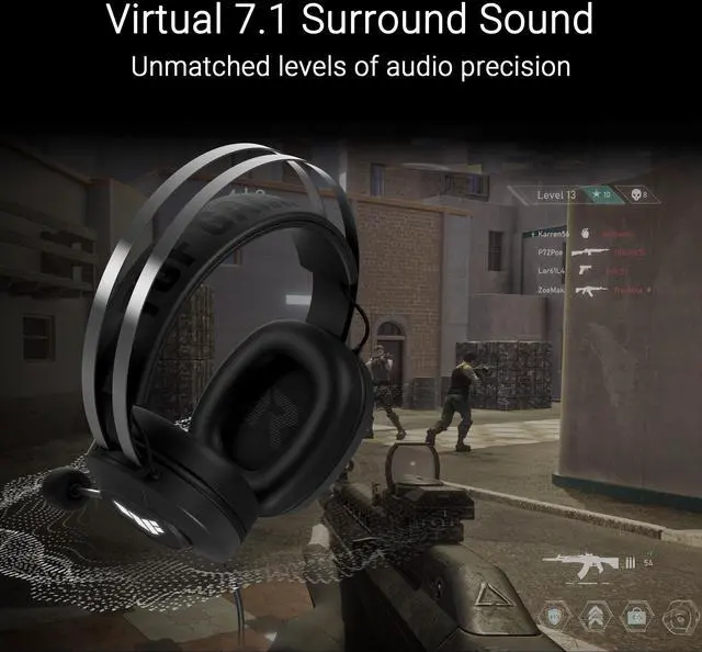 Alt view image 10 of 14 - Asus TUF Gaming H1 Gen II Wired gaming headset with 40 mm ASUS Essence drivers, virtual 7.1 surround sound, TeamSpeak-certified microphone, plus symbolic TUF logo lighting - Black