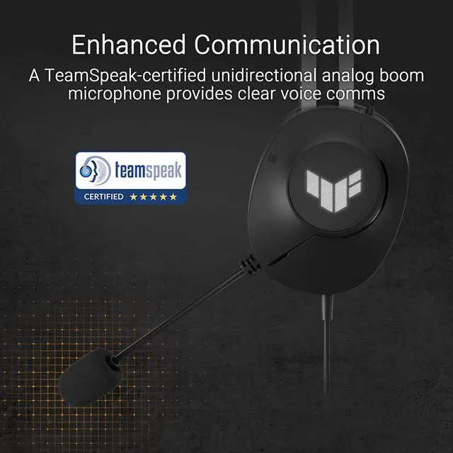 Alt view image 11 of 14 - Asus TUF Gaming H1 Gen II Wired gaming headset with 40 mm ASUS Essence drivers, virtual 7.1 surround sound, TeamSpeak-certified microphone, plus symbolic TUF logo lighting - Black