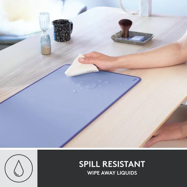 Alt view image 7 of 11 - Logitech Desk Mat - Studio Series with Anti-slip Base, Spill-resistant Durable Design, Fine Weave Material for a Friction-free Surface, Lilac - Office, Home, Mouse, Keyboard - 27.56" Length x 11.
