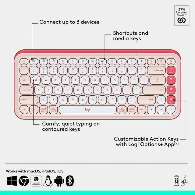 Alt view image 13 of 14 - Logitech - POP ICON COMBO Compact TKL Bluetooth Keyboard and Mouse Bundle with Programmable Quiet Keys and Buttons - Rose & Off-White