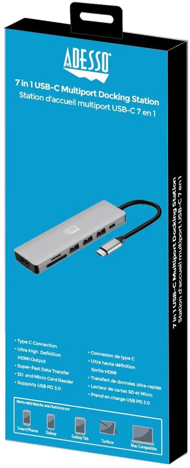 Alt view image 11 of 16 - Adesso AUH-4025 Docking Station - for Notebook/Flash Drive/Memory Card Reader/Monitor/Tablet/Smartphone - Charging Capability - Memory Card Reader - SD, TransFlash - USB Type C - 2 Displays Supported