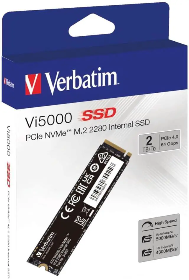 Alt view image 12 of 13 - Verbatim 2TB SSD Vi5000 Internal Solid State Hard Drive PCIe NVMe M.2 2282