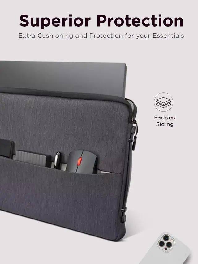 Alt view image 14 of 16 - lenovo urban laptop sleeve for 14" notebook, water resistant, soft padded compartments, accessory storage, reinforced rubber corners, extendable handle, gx40z50941, charcoal grey