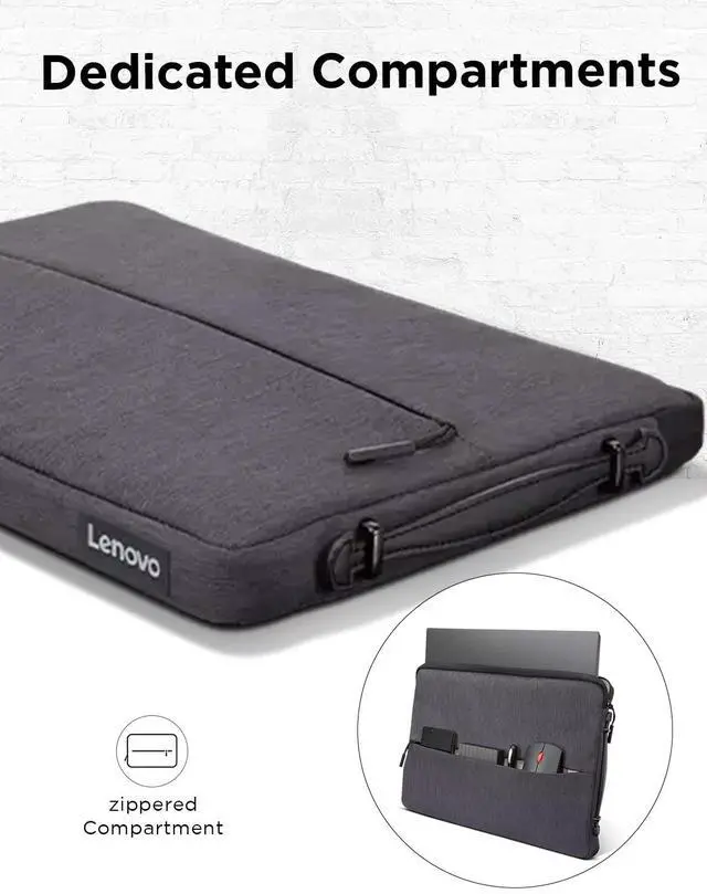 Alt view image 15 of 16 - lenovo urban laptop sleeve for 14" notebook, water resistant, soft padded compartments, accessory storage, reinforced rubber corners, extendable handle, gx40z50941, charcoal grey
