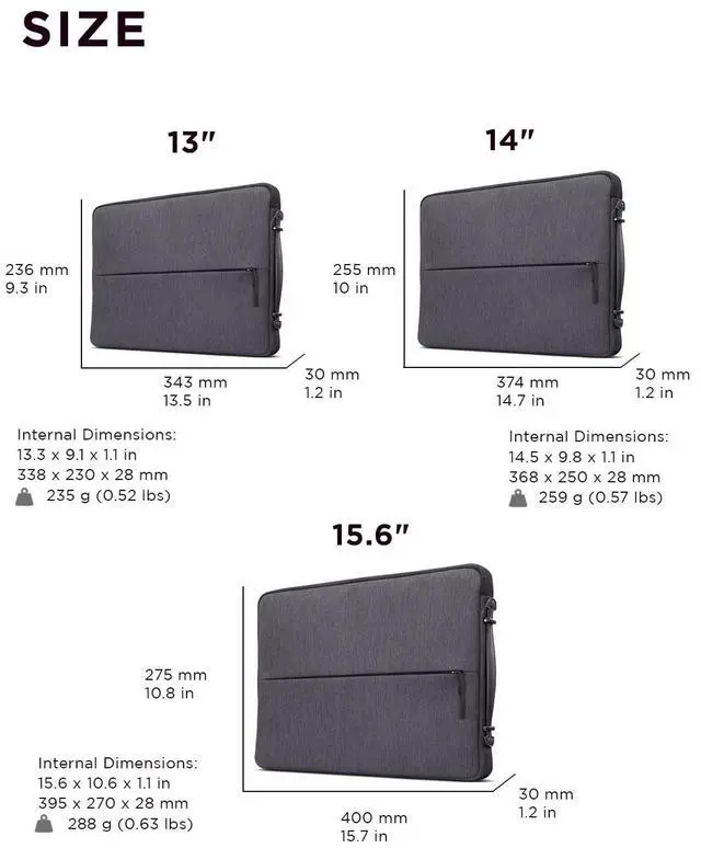 Alt view image 16 of 16 - lenovo urban laptop sleeve for 14" notebook, water resistant, soft padded compartments, accessory storage, reinforced rubber corners, extendable handle, gx40z50941, charcoal grey