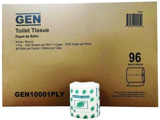 Main image of Small Roll Bath Tissue Septic Safe 1-Ply White 1000 Sheets/Roll 96 Rolls/Carton GEN10001PLY