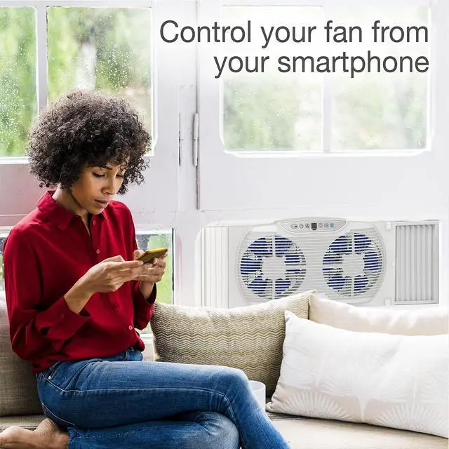 Alt view image 3 of 7 - Lasko W09560 Bluetooth Twin 9" Window Fan Whole House Ventilation White