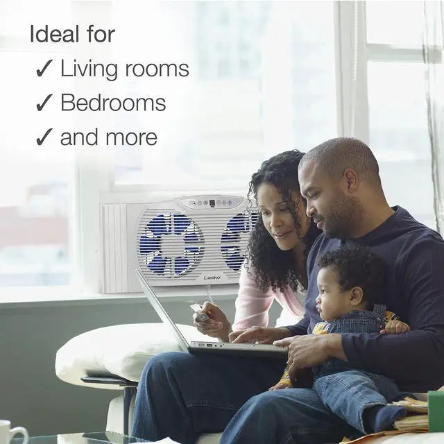 Alt view image 6 of 7 - Lasko W09560 Bluetooth Twin 9" Window Fan Whole House Ventilation White
