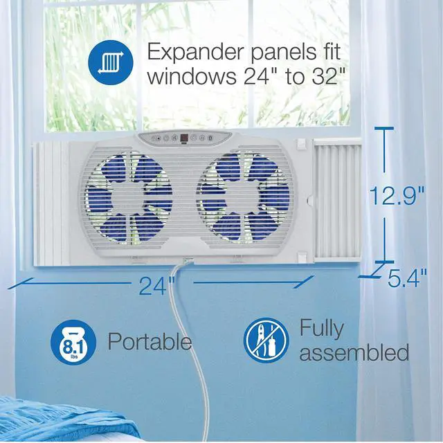Alt view image 7 of 7 - Lasko W09560 Bluetooth Twin 9" Window Fan Whole House Ventilation White