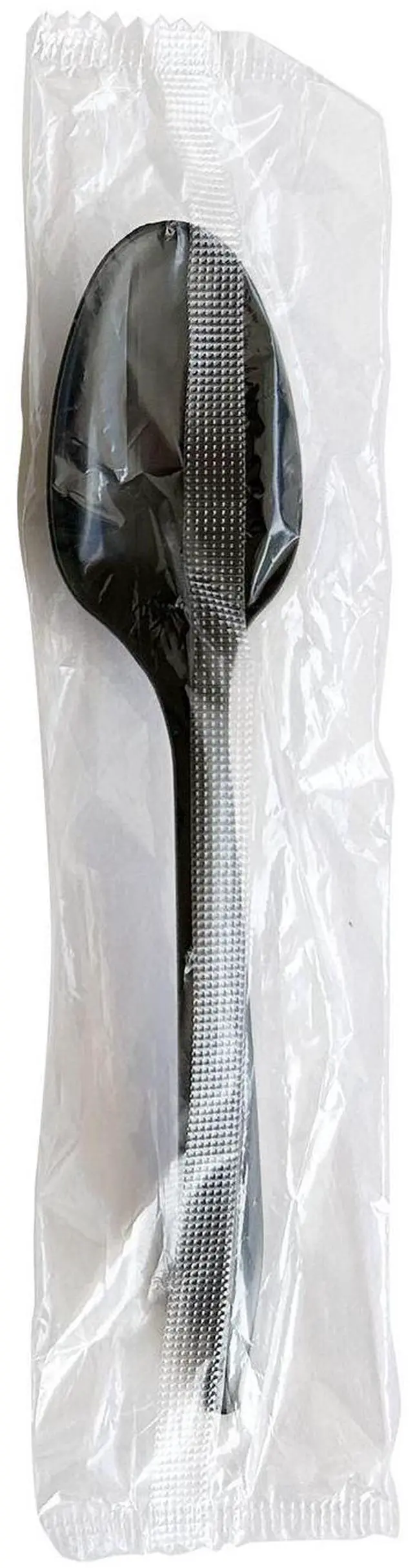 Main image of Mediumweight Polypropylene Cutlery Individually Wrapped Spoon Plastic Black 1000/Carton BWKSPOONBLPPIW